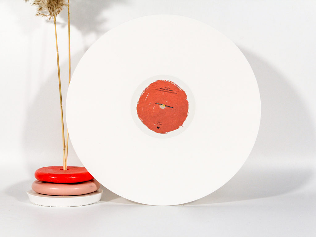 12 inch Opaque White Colour Vinyl Records with Red Label manufactured by Purple Media Company